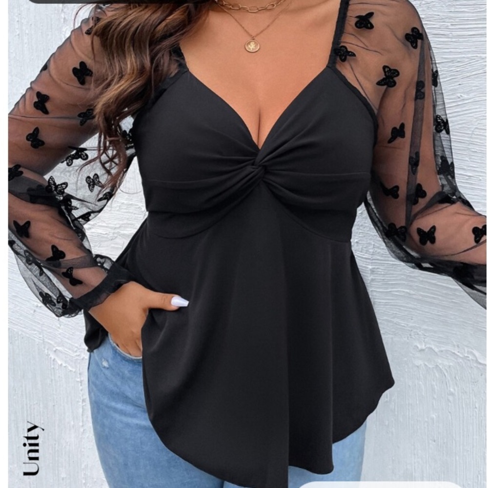 Shein Unity Plus Contrast Butterfly Mesh Twist Fr… - image 6